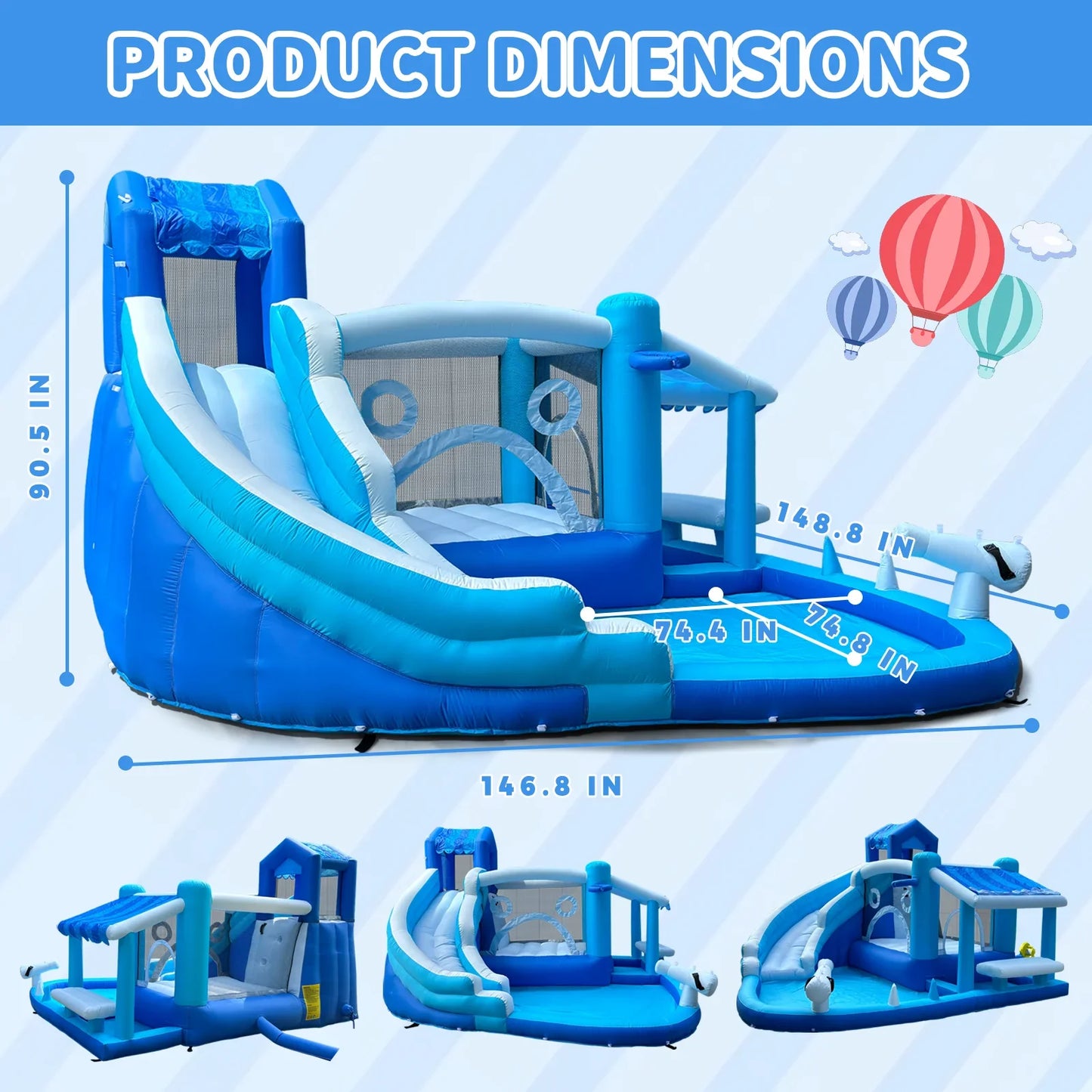 Inflatable  Water Slide Park-Huge Splash Pool-Easy to Set Up & Inflate with Air Blower,Bule   Water Slid Outdoor Use