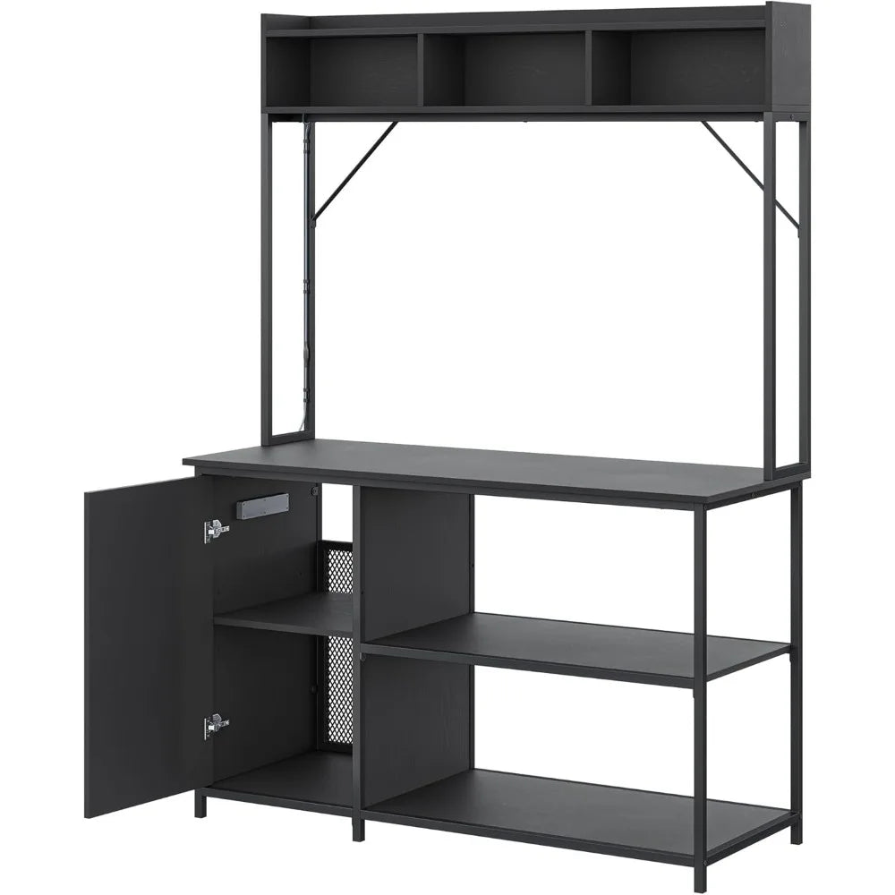 55-90 Gallon Aquarium Stand with LED Lights, Fluted Cabinet For Fish Tank Accessories Storage, Heavy Duty Metal & Power Outlets