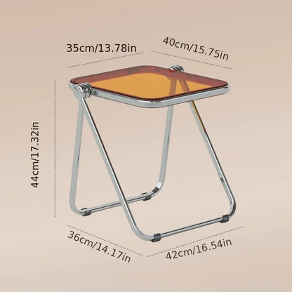 Chic Transparent Folding Side Table - Modern Coffee Table with Metal Frame, Ideal for Living Room Bedroom & Compact Storage