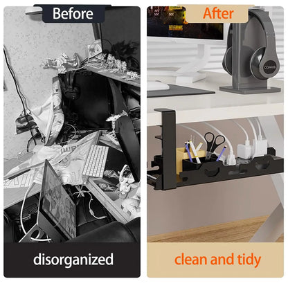 No Drilling Extendable Under Desk Cable Management Metal Cable Tray Under Desk With Clamp Retractable Power Strip Cord Holder
