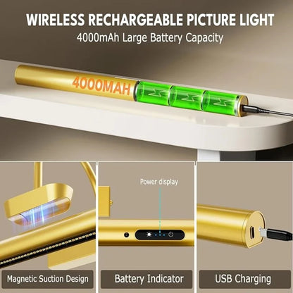 4000mAh Led Rechargeable Wall Lamp Modern Remote Control 3 color Dimming Gold Bathroom Mirror Light Aluminum Picture Lights