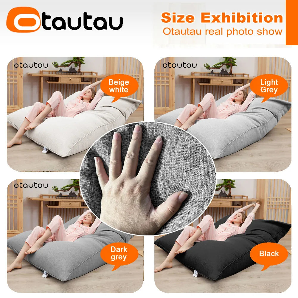 OTAUTAU Cotton Linen Pillow Sac Cover Double Sofa Bed Case Square Beanbag Chaise Lounge Recliner Floor Seat Couch DD008
