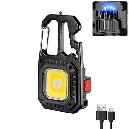 Mini LED Keychain Portable Work Light Pocket Flashlight USB Rechargeable Outdoor Camping Lamp With Window Hammer Bottle Opener