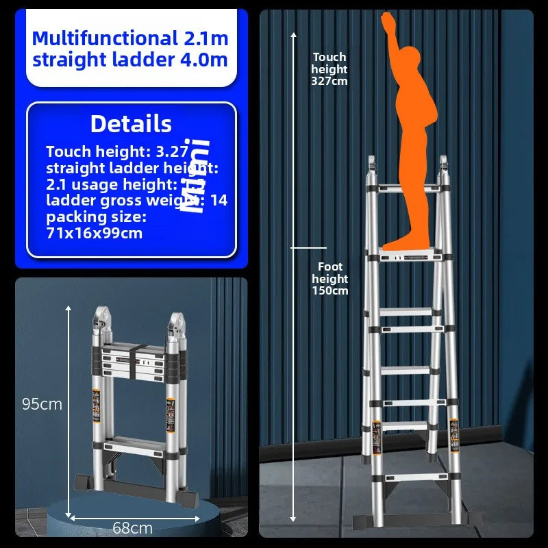 Stainless steel telescopic ladder thickened straight ladder folding herringbone ladder portable household ladder