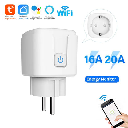 Tuya WiFi Smart Plug 16A/20A EU Smart Socket With Power Monitoring Timing Function Smart Life APP Voice Control Via Alexa Google