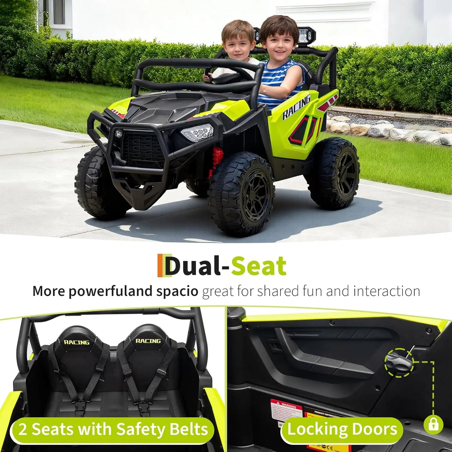 24V 2 Seater Ride On Car Electric UTV Car with Remote Control,4-Wheeler Suspension,Soft Start,3 Speeds,Led Lights,Bluetooth,3-8Y