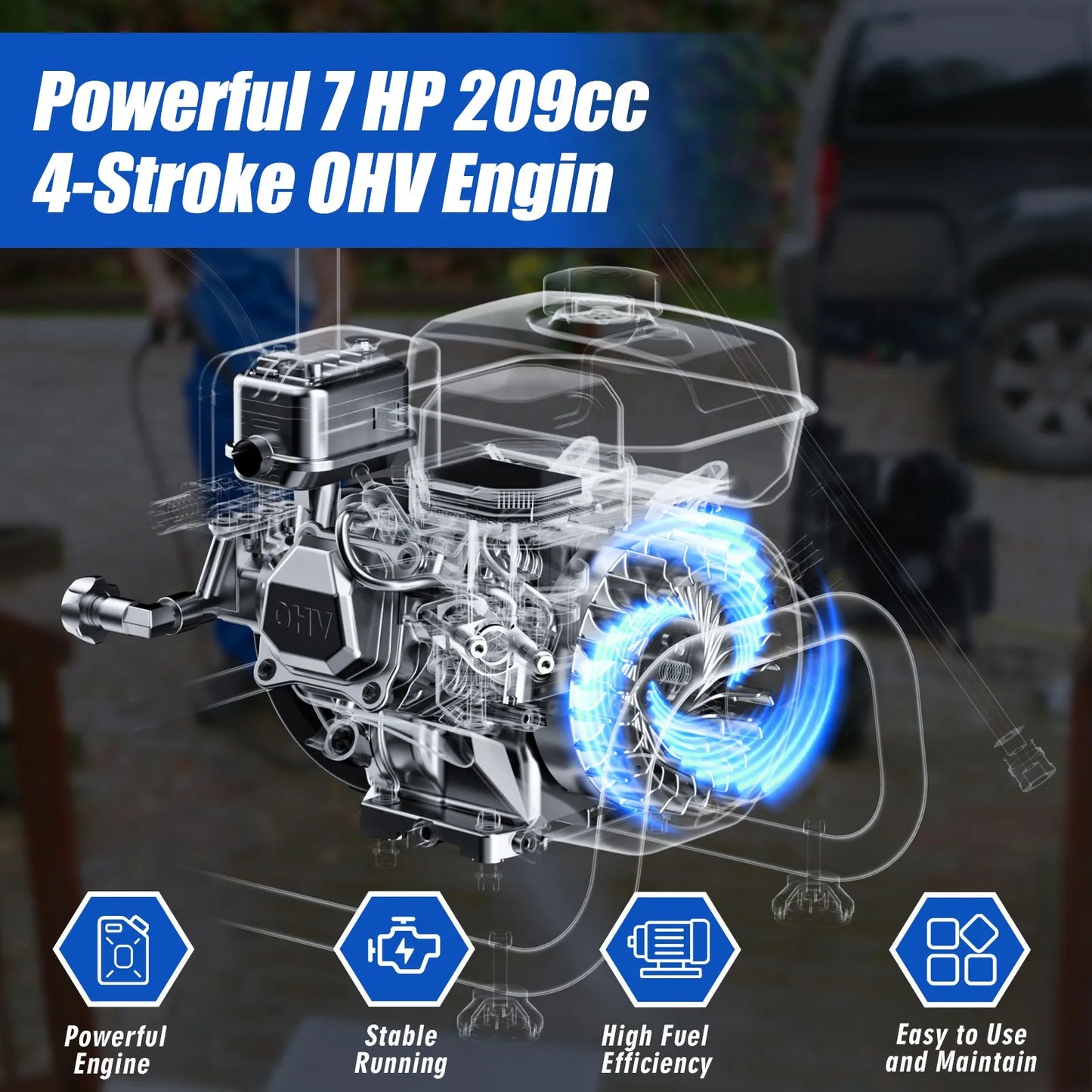 Efurden Gas High Pressure Washer 3500PSI 2.3GPM Portable Power Washer 25ft Hose