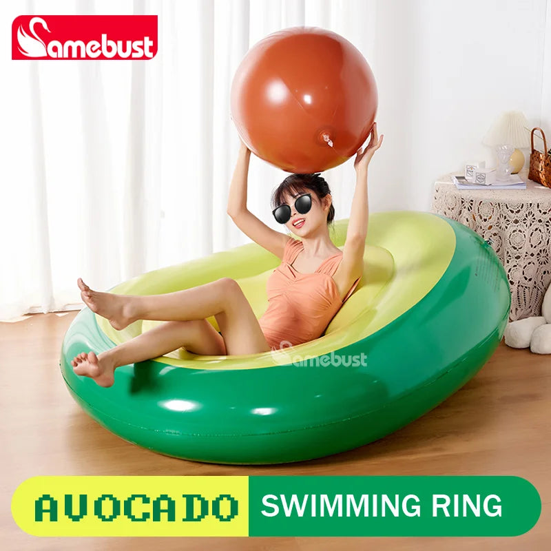 Camebust Inflatable Pvc Floating Avocado Swimming Ring Water Pool Floats Air Lounge with Inflatable Ball for Party Decoration