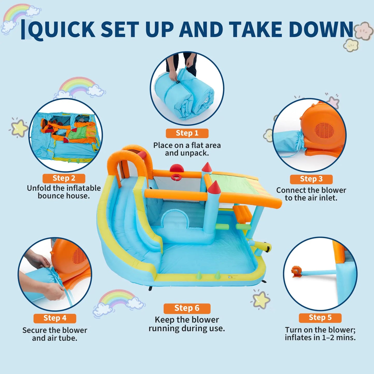 14x10FT Inflatable Bounce House 12-In-1 Wet Dry Water Slide With 450W Blower Kids Jumping Castle For Indoor Outdoor Backyard