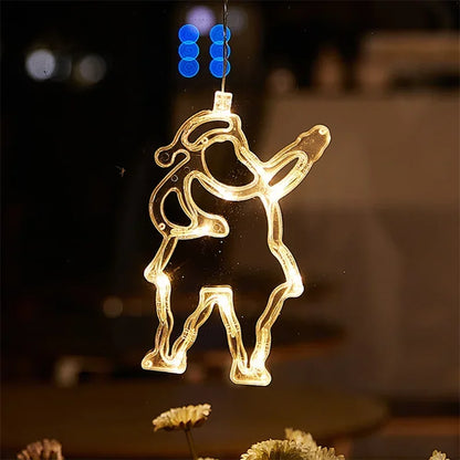 Christmas LED Snowflake Light Santa Hanging Sucker Lamp Window Ornaments Decoration for Home Xmas New Year Decor String Lights