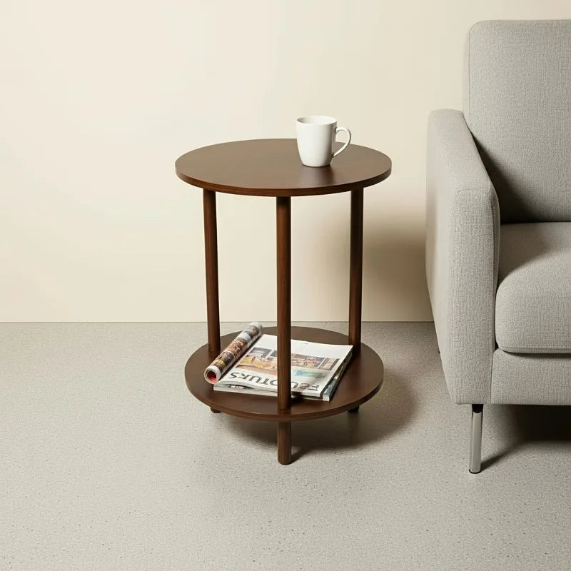 Modern Round Nesting Coffee Table, 2-Tier Wood Table in Walnut, Space-Saving Nestable Side Table for Living Room Small Spaces