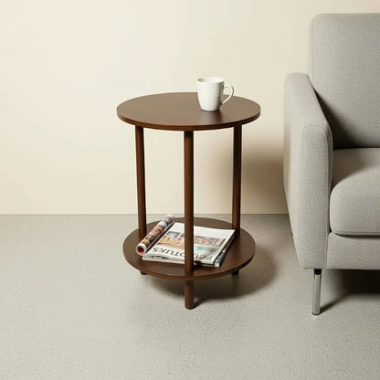 Modern Round Nesting Coffee Table, 2-Tier Wood Table in Walnut, Space-Saving Nestable Side Table for Living Room Small Spaces