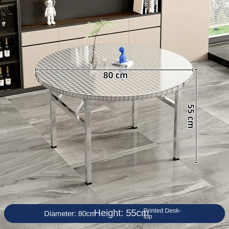 Stainless steel folding round table, suitable for home use, small apartments, large food stalls, and street vendors.