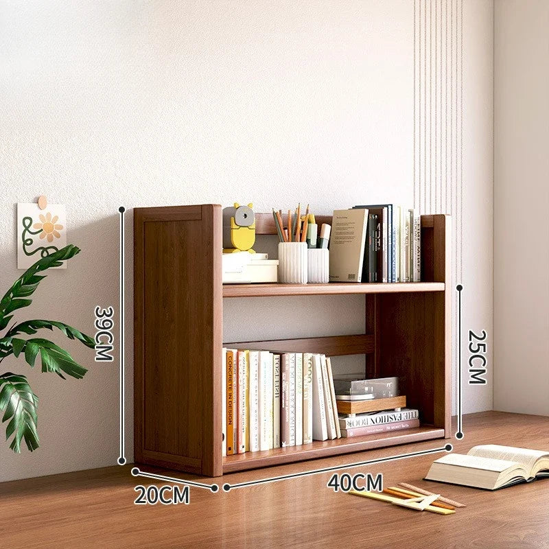 Simple desktop bookshelf dormitory multi-layer storage rack home student desk finishing shelf solid wood with extraction rack