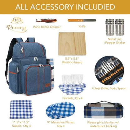 Picnic Backpack for Camping Picnic Basket for with Insulated Cooler Bag and Bottle Pouch Camping Gifts for Couples with Lightwe