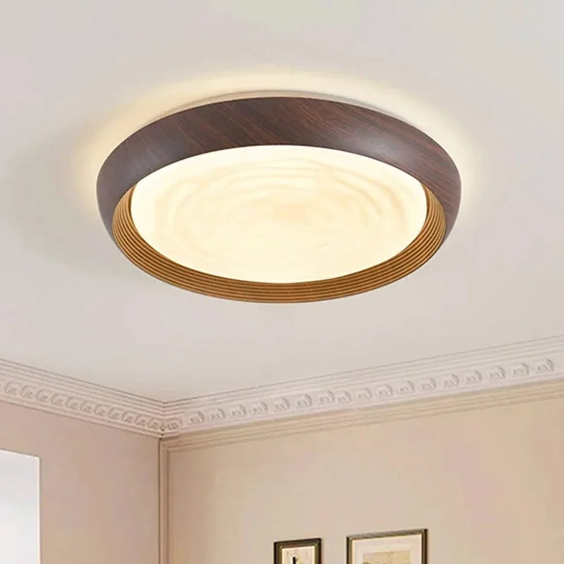 Modern LED Ceiling Light Circular Wood Grain Walnut Acrylic Ceiling Lamp  Bedroom Living Room Restaurant Aisle Home Decor Lights