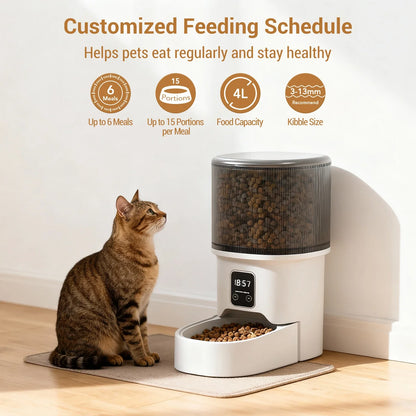 4L Automatic Cat Feeder with Timer Portion Control 1-6 Meals Per Day Button Control for Cats & Small Dogs Supplies