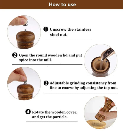 1 Piece Wood Pepper Grinder Pepper Mill Adjustable Coarseness Wooden Pepper Salt Mill Grinder Salt and Pepper Mills Shaker