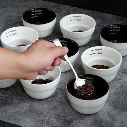 200ml Ceramic Coffee Bowl with Scale Thickened Measuring Bowl U Cupping Cup with Spoon Espresso Measuring Cup Coffee Accessories