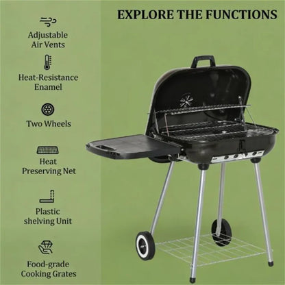 Charcoal barbecue grill for backyard picnic cookware in black with durable heat-resistant design