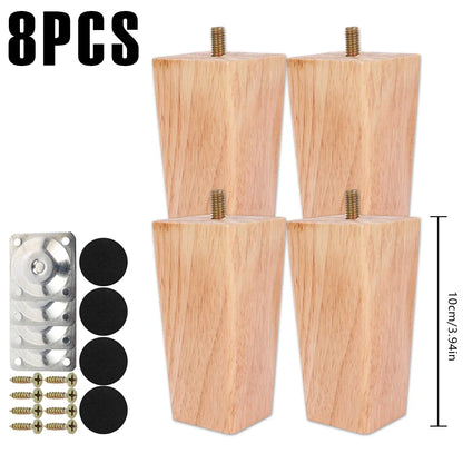 4/8Pcs Square Furniture Feet 6/10/15cm Solid Wood Sofa Legs Replacement Height Furniture Legs with Screws Mounting Plate Pads