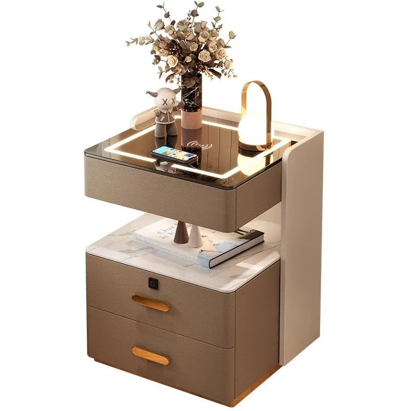 Smart bedside table with sensor light fingerprint lock Bluetooth speaker USB interface wireless charging bedroom bedside table