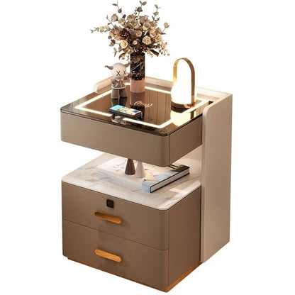 Smart bedside table with sensor light fingerprint lock Bluetooth speaker USB interface wireless charging bedroom bedside table