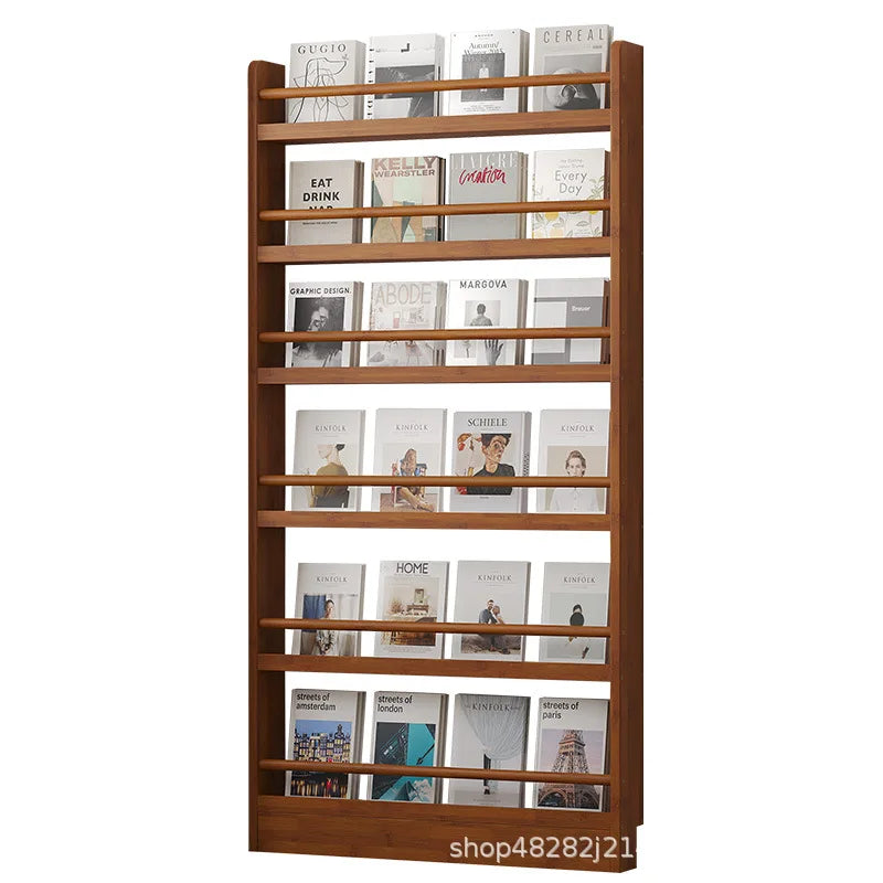 Behind the door, there is a small bookshelf, a multi-layer solid wood ultra-thin bookcase, a newspaper rack, a narrow slit child