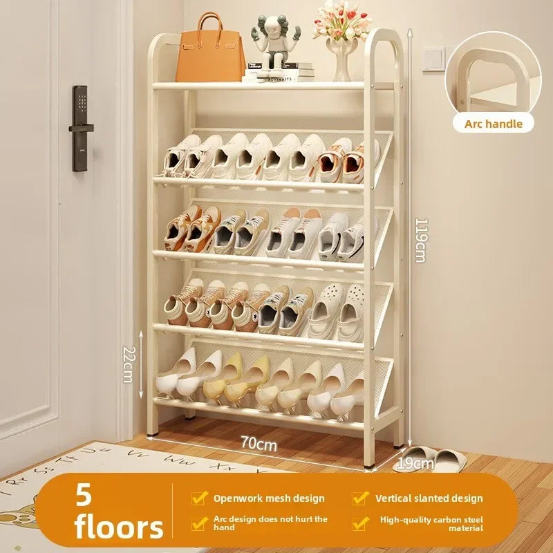 Steel shoe rack household door simple storage space saving metal multi-layer narrow shoe cabinet