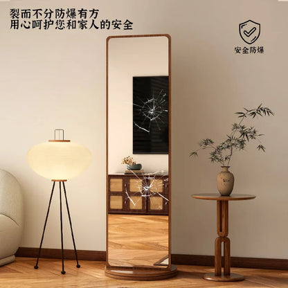 Rotating dressing mirror full body floor mirror home magazine bookshelf rotating storage rack vertical fitting mirror