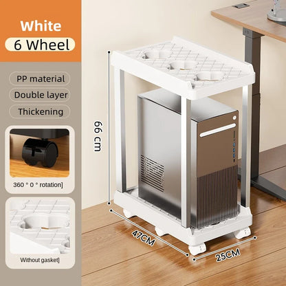 Universal PC Case Holder Under Desk Mobile CPU Stand Adjustable Double-Layer Computer Host Stand Bracket Rack with 4/6 wheels