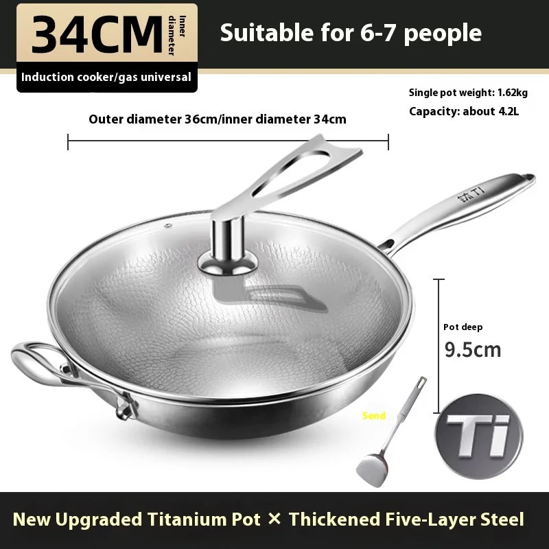 Kengqiang Pure Titanium Frying Pan Uncoated Non Stick Pan Fish Scale Hammer Pattern Titanium Alloy Wok Kitchen Custom Cookwares