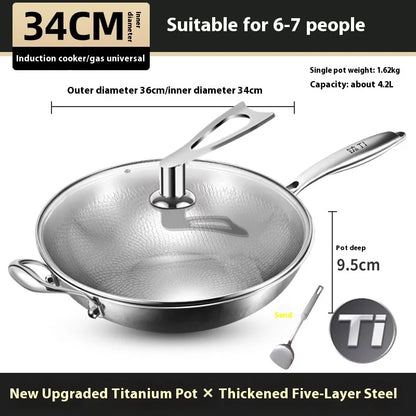 Kengqiang Pure Titanium Frying Pan Uncoated Non Stick Pan Fish Scale Hammer Pattern Titanium Alloy Wok Kitchen Custom Cookwares