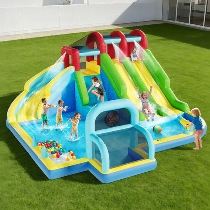 14.4x12.8FT Inflatable Bounce House With Blower 3 Water Slides Kids Jumping Castle Splash Pool For Indoor Outdoor Backyard Party