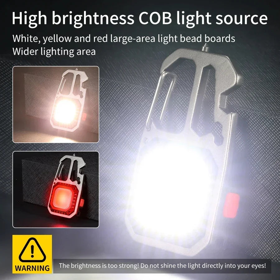 COB Keychain Work Light with Battery Display 8 Mode Rechargeable High Lumens Portable LED Light for Camping Hiking Running