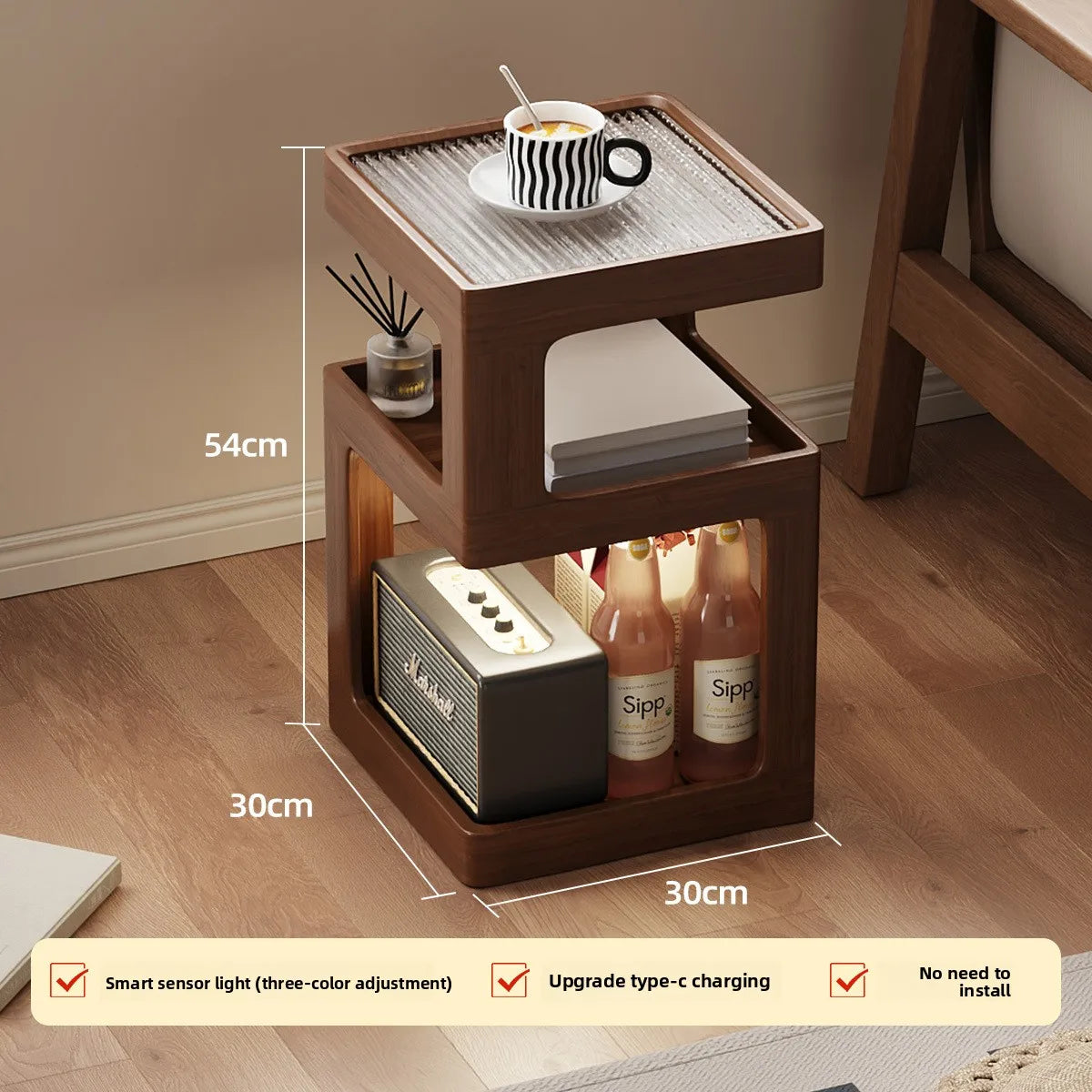 Solid wood bedside table, bedroom bedside storage, household sofa edge