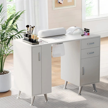 Manicure Table with Electric Dust Collector & Wrist Rest,Storage Cabinet, Nail Tech Desk Station for Beauty Salon & Home Spa