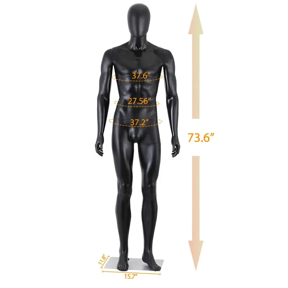 Male Dress Form 73'' Height Full Body Adjustable Mannequin for Display Black