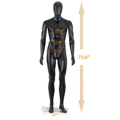 Male Dress Form 73'' Height Full Body Adjustable Mannequin for Display Black
