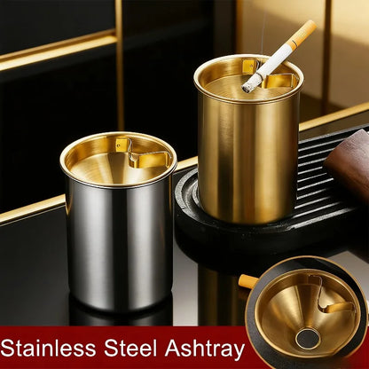Windproof Stainless Steel Ashtray with Lid, Smokeless Cigar Ashtray for Indoor Outdoor Patio Use, 1PC Home Smoking Accessory