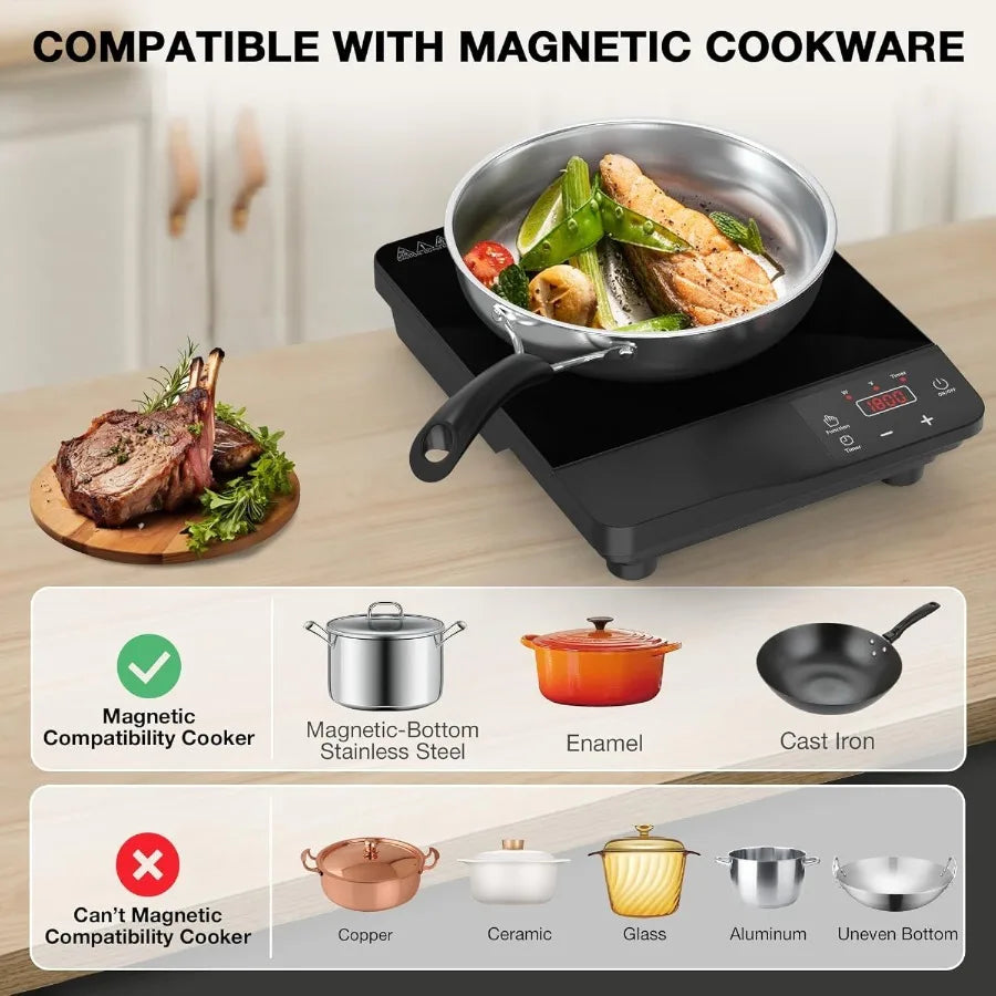 Portable Induction Cooktop 1800W with 10 Inch Fry Pan 110V-120V Electric Hot Plate for Home Use 8 Power Levels 8 Temperature Se