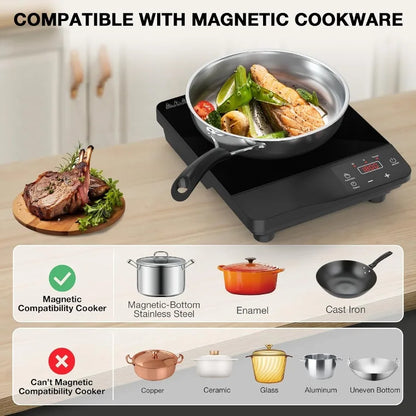 Portable Induction Cooktop 1800W with 10 Inch Fry Pan 110V-120V Electric Hot Plate for Home Use 8 Power Levels 8 Temperature Se