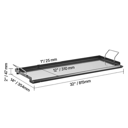 Carbon Steel Griddle 32x14 inch Universal Flat Top Rectangular Plate for Gas Grill BBQ Teppanyaki Portable Cooking with Handle
