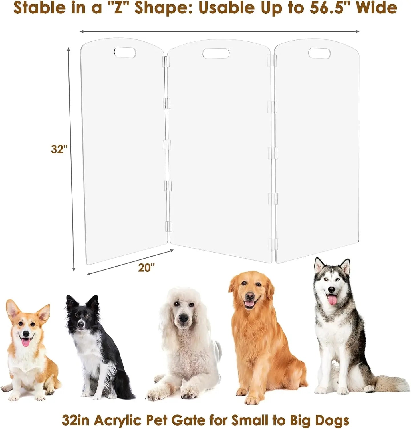 Clear Acrylic Pet Gate - 32" Tall Folding Barrier for Doorways & Stairs, Indoor Fence for Dogs & Cats
