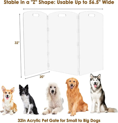 Clear Acrylic Pet Gate - 32" Tall Folding Barrier for Doorways & Stairs, Indoor Fence for Dogs & Cats