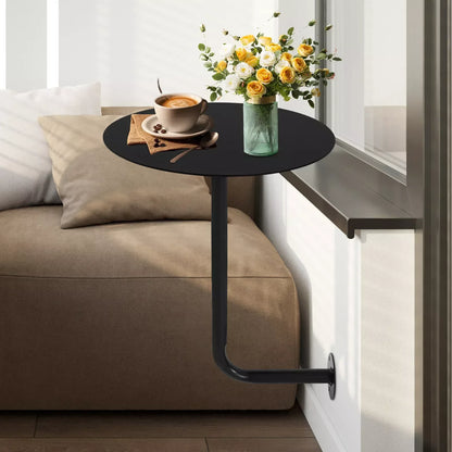 Wall Mounted L-Shaped Round Black Bar Table Space-Saving Table- Ideal for Coffee, Pub & Counter Use At Bar Height