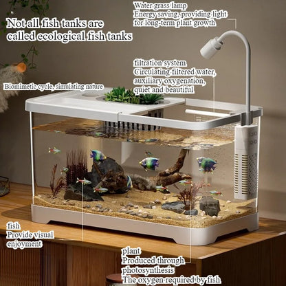 Fish tank household aquarium living room desktop ecological circulation tank filter oxygenation integrated tank with cover