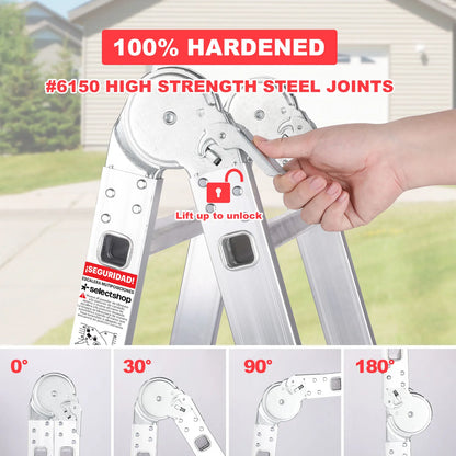 Multi-Position Aluminum Folding Ladder, 18.5 inch, Adjustable Height, Heavy Duty