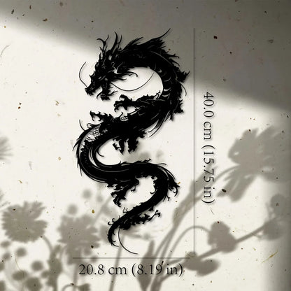 1pc Oriental Dragon Metal Wall Sculpture - 15.75x8.19 Inch Art Deco Iron Wall Art, Black Dragon Design for Home, Patio