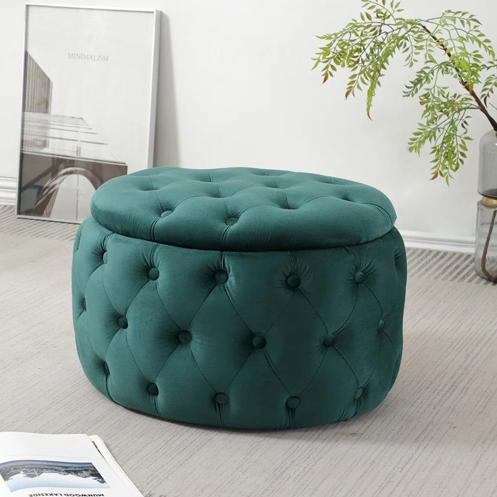 Modern Tufted Velvet Oval Storage Ottoman - Multifunctional Footrest Stool with Hidden Storage Space for Living Room Bedroom